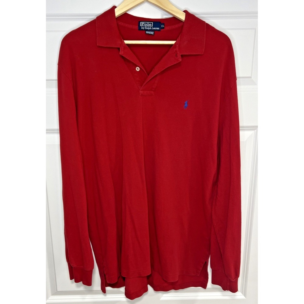 Polo Ralph Lauren Long Sleeve Red Shirt Blue Pony Cotton Made in USA 90's